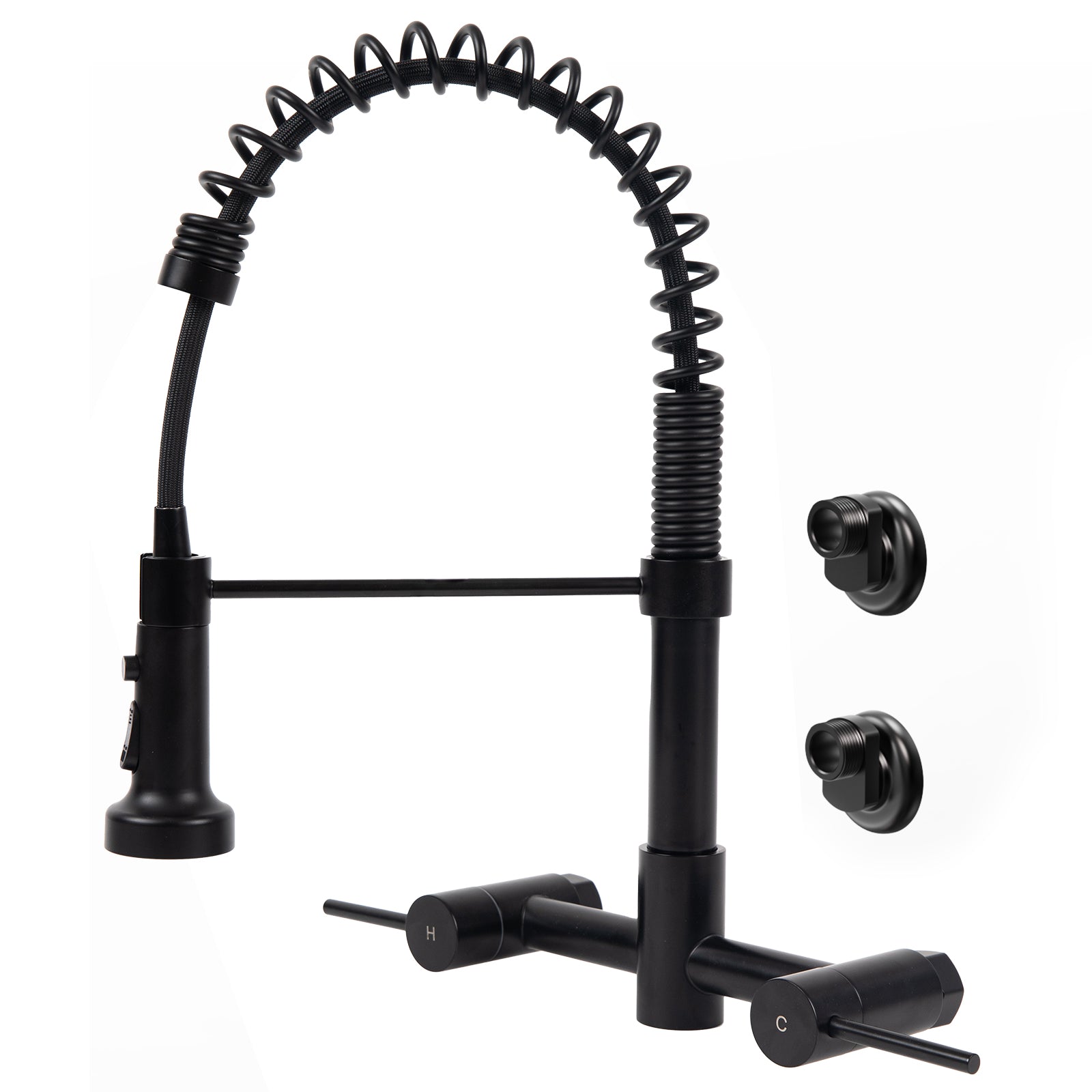 Besdor Wall Mount Kitchen Faucet with Pull Down Sprayer, Stainless Steel, Matte Black